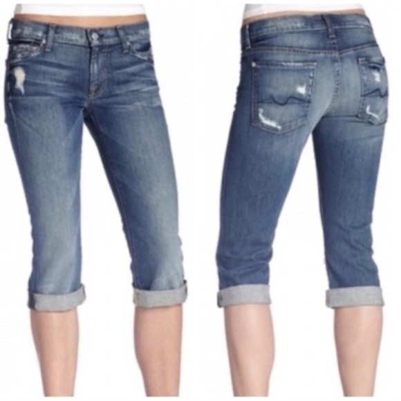 7 For All Mankind Josefina Crop Skinny Boyfriend Jeans Distressed Size 27 - Picture 3 of 14